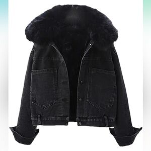 Black Denim Fur-Lined Jacket